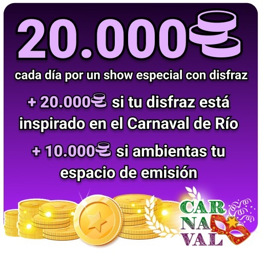 Vive el Carnaval de Amateur.tv como en Río de Janeiro y gana hasta 200.000 monedas en propinas especiales.