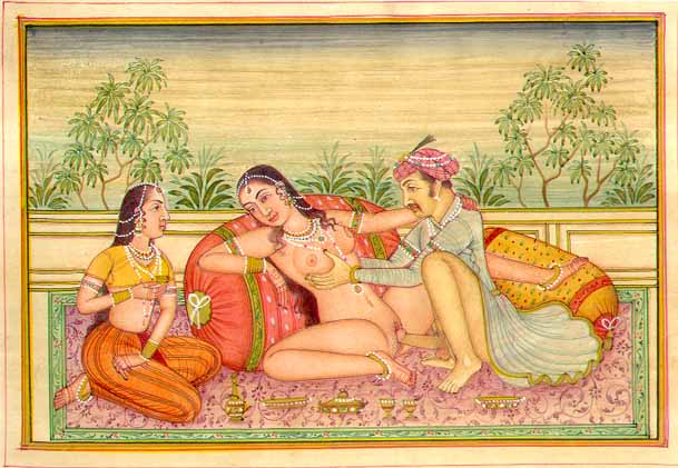 Imagen original del Vātsyāyana kāma sūtra con una de sus muchas posturas sexuales
