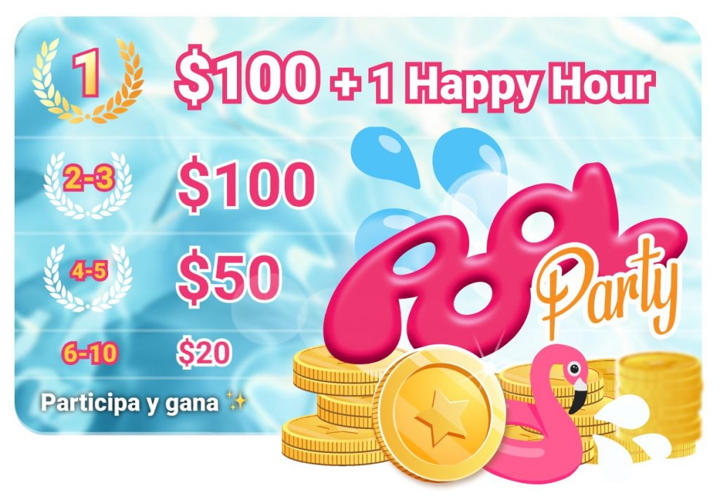 En nuestra Pool Party podrás ganar hasta $1500 y tres Happy Hours