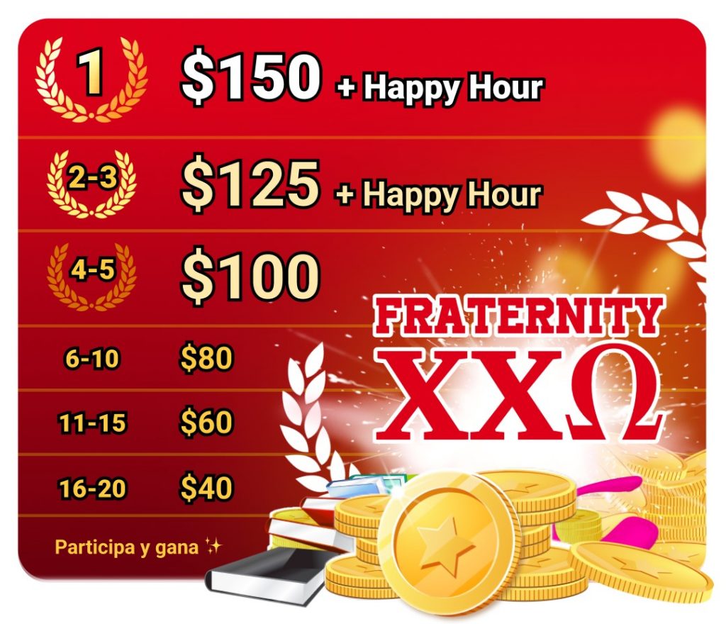 Gana más de $1.500 en nuestro Ranking de fin de semana con Fraternity XXΩ